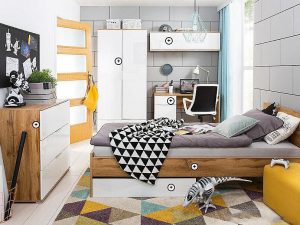 Комплект мебели за детска стая Zele 90×200 дъб вотан – бял лак Mebelisto.bg